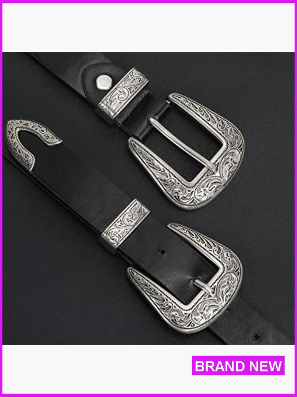 Vintage Western Leather Belt Retro Cowgirl Adjustable Double Buckle Classic - Picture 4 of 7